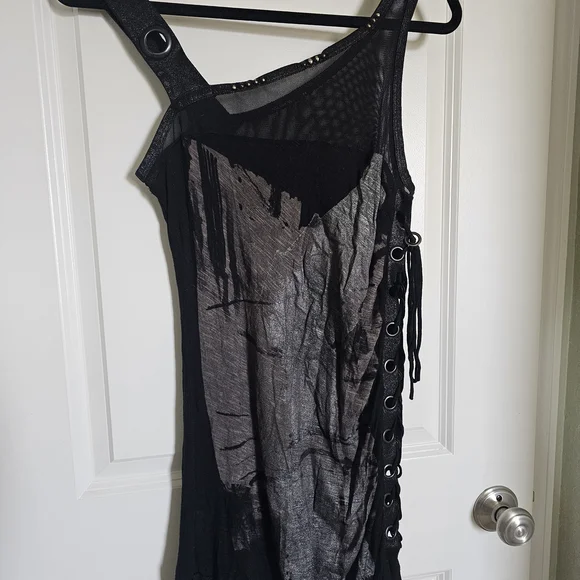 SALVAGE Edgy Black and Gray Asymmetrical Dress. M - Picture 2 of 13